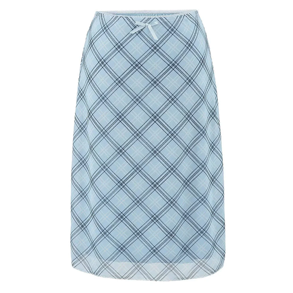 Baby Blue Plaid Midi Skirt - Image 7