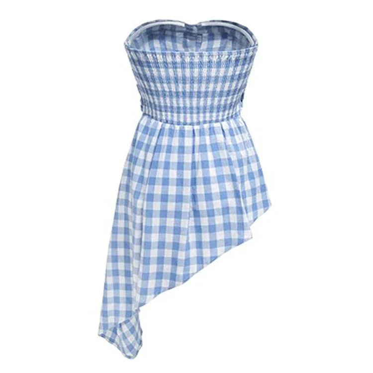 Baby Blue Plaid Off Shoulder Shirt - Image 2