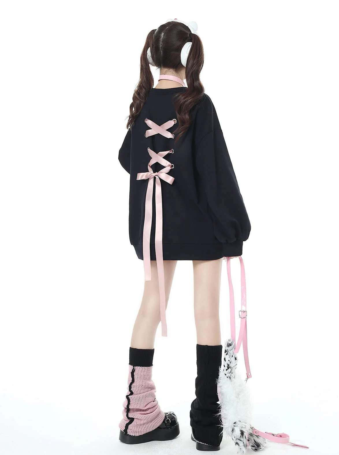 Back racing up ribbon oversized sweatshirt - Image 12