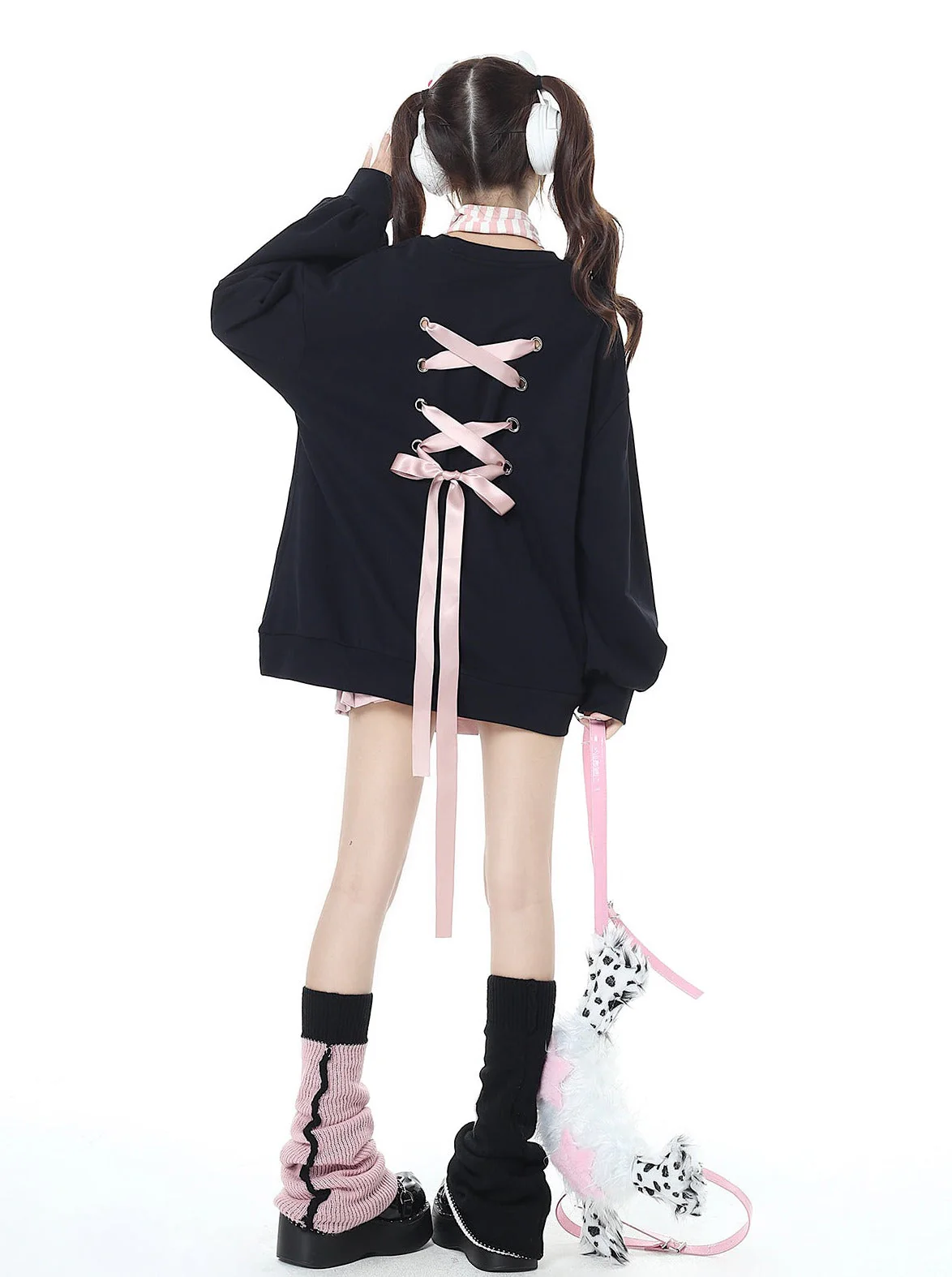 Back racing up ribbon oversized sweatshirt - Image 13