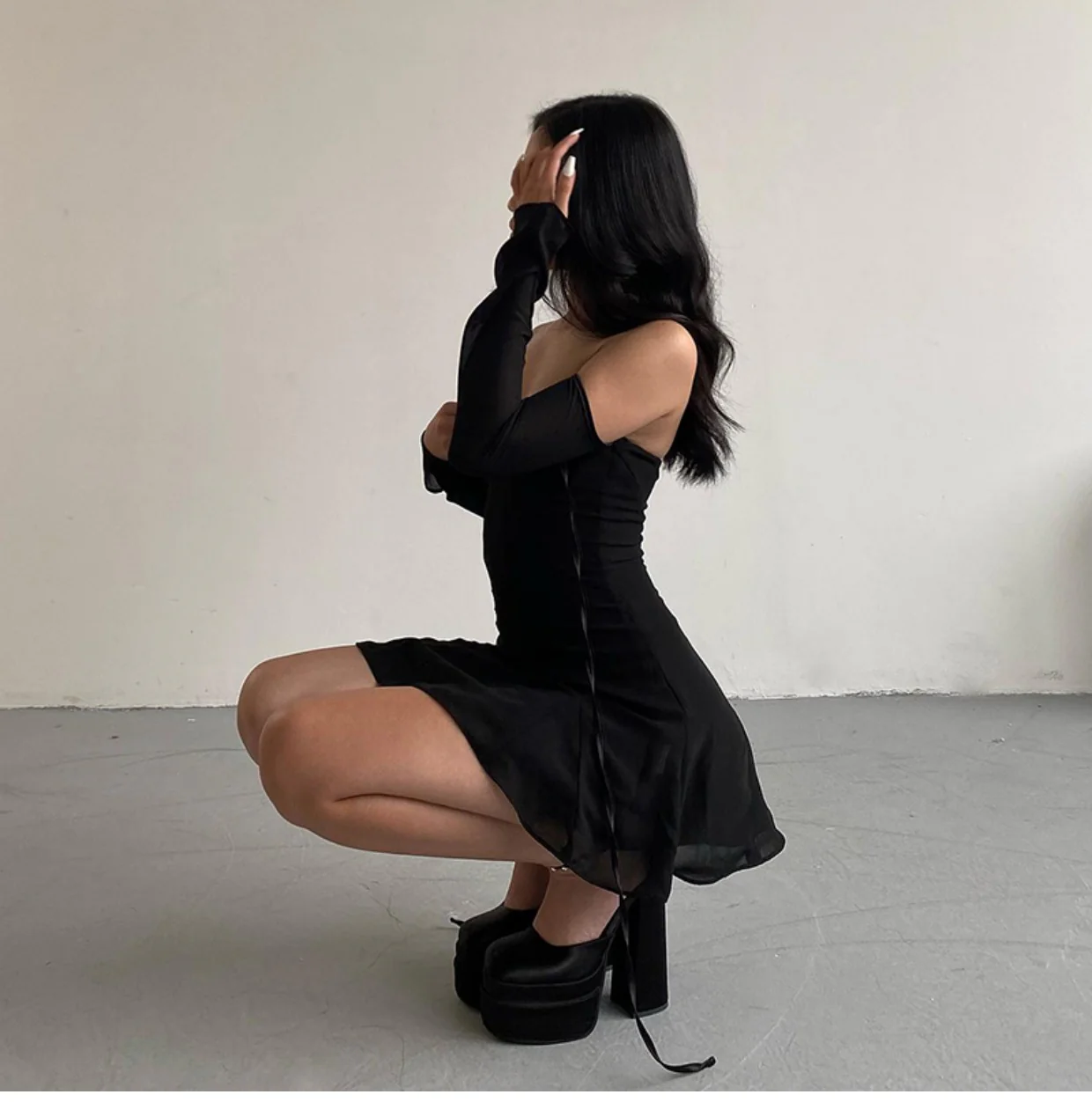Backless Mesh Long Dark Coquette Dress - Image 3