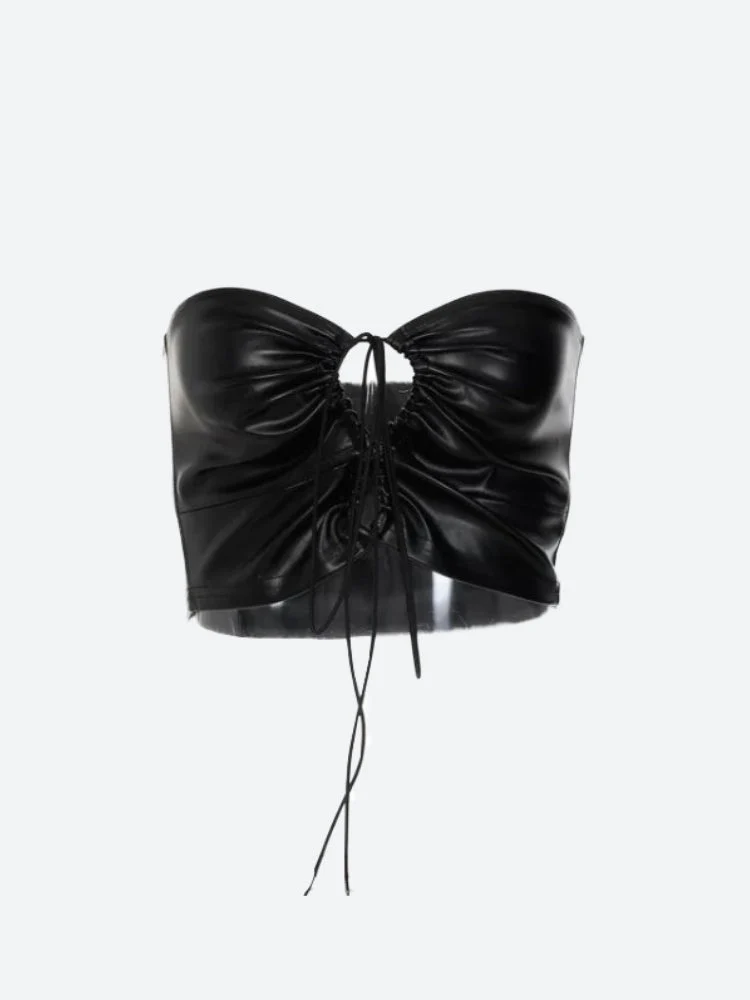 Baddie Faux Leather Lace Up Crop Top - Image 3