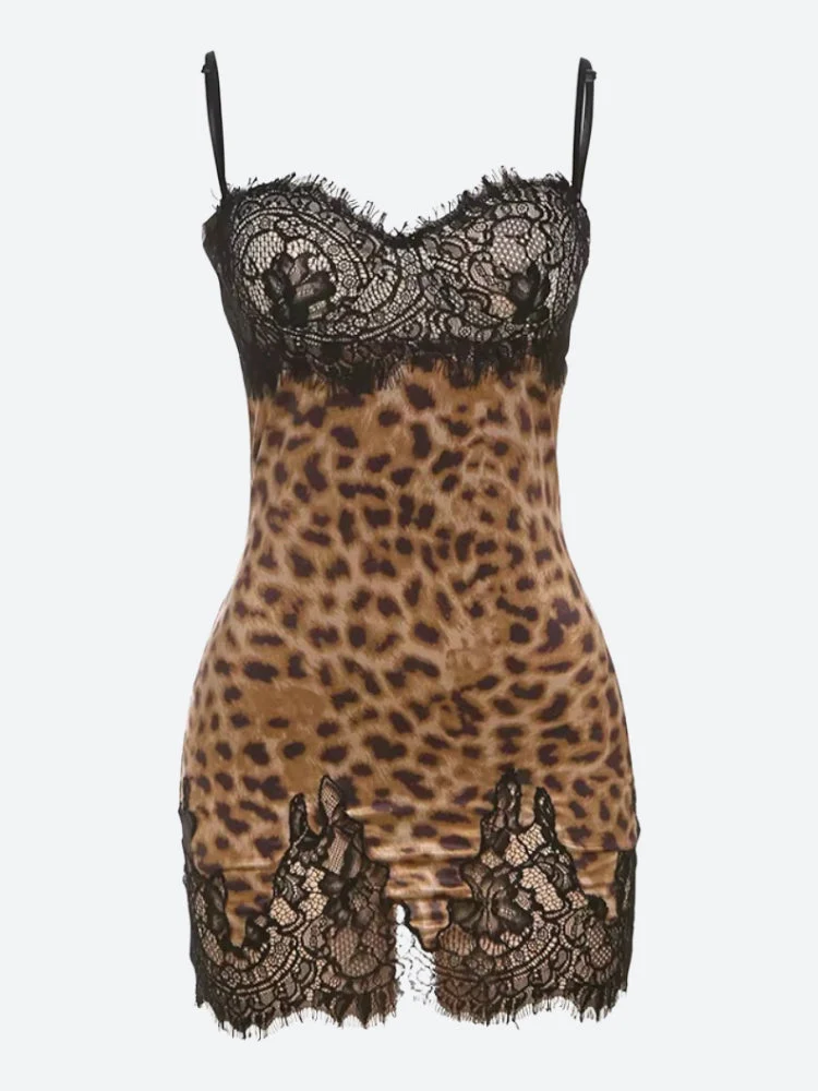 Baddie Leopard Lace Mini Dress - Image 3