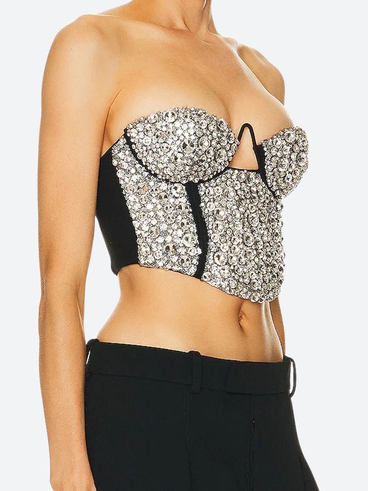 Baddie Rhinestone Bustier Silver Corset - Image 3