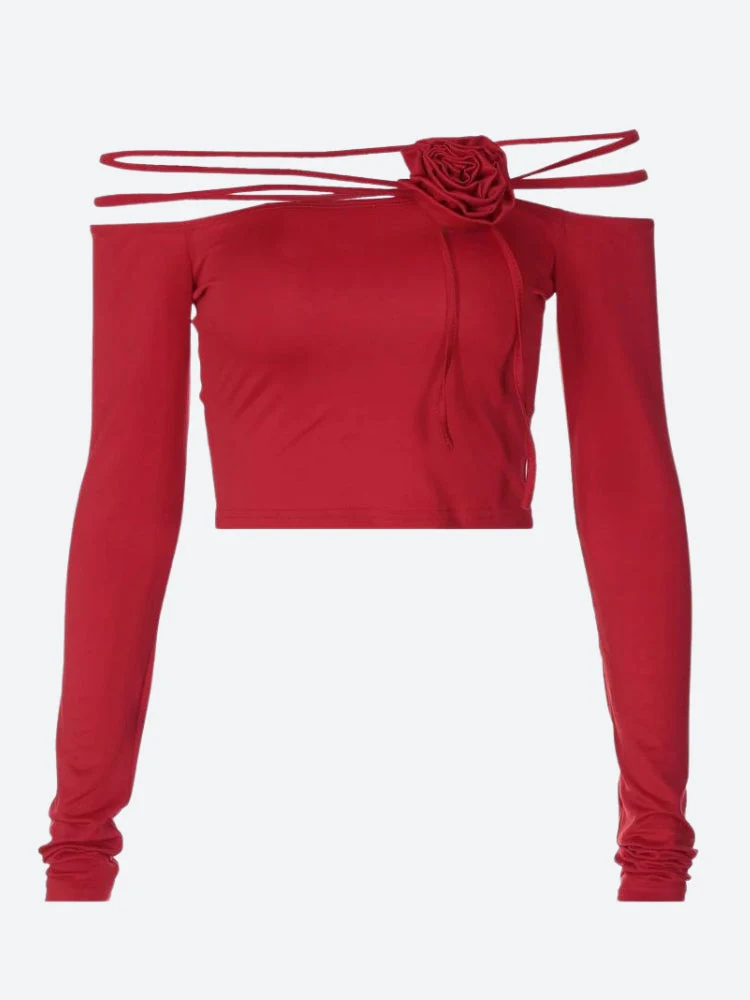 Baddie Rose Asymmetric Off Shoulder Top - Image 3