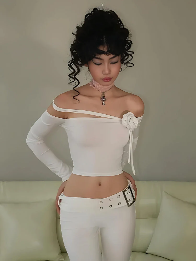 Baddie Rose Asymmetric Off Shoulder Top - Image 8