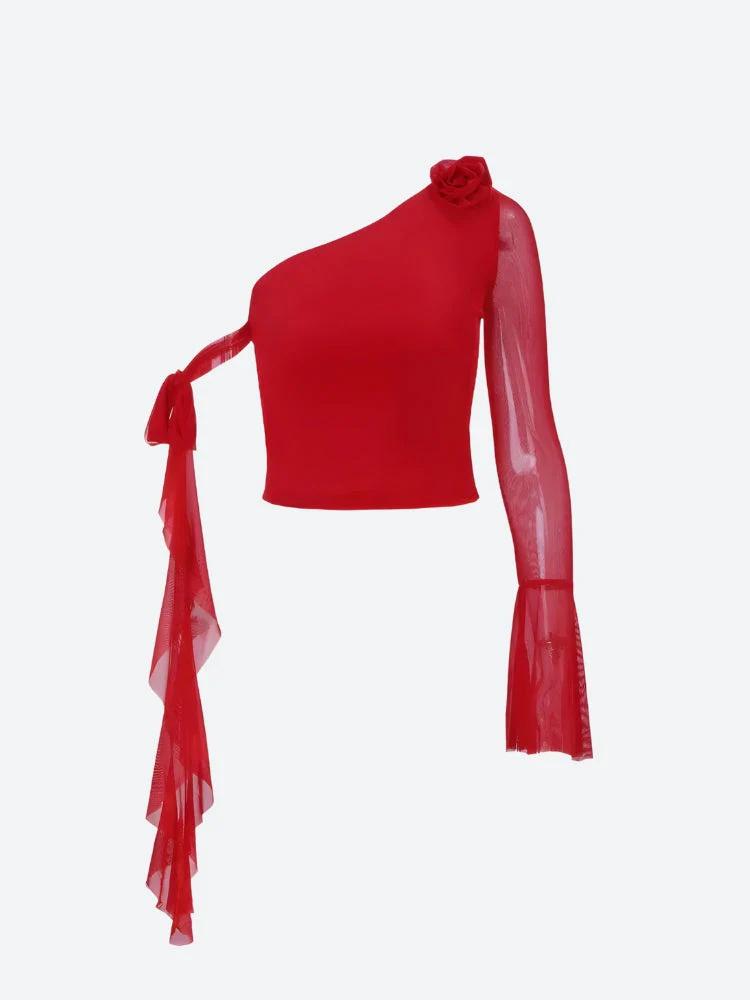 Baddie Rose One Shoulder Mesh Top - Image 5