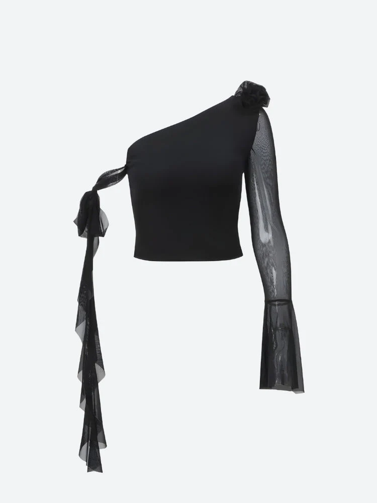 Baddie Rose One Shoulder Mesh Top - Image 6