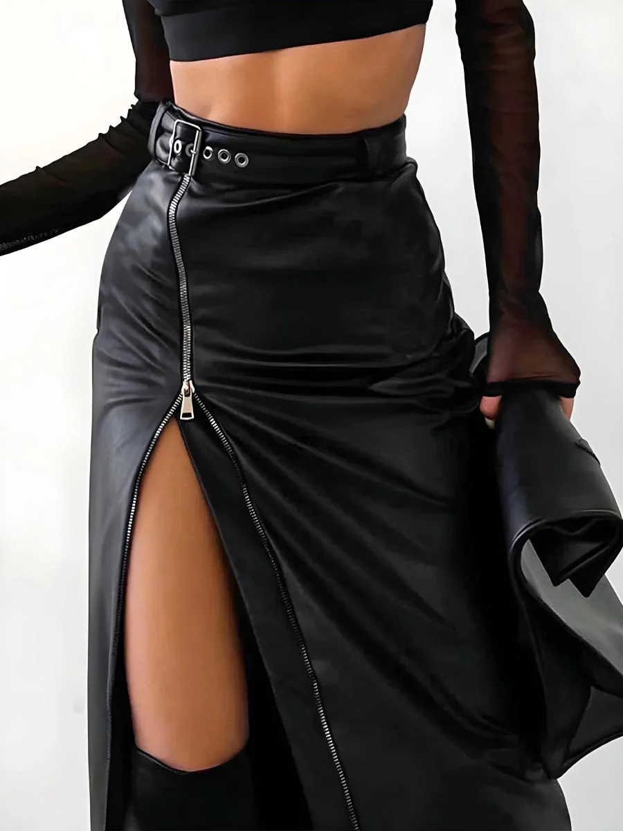 Baddie Zip Up Slit Midi Pencil Skirt - Image 2