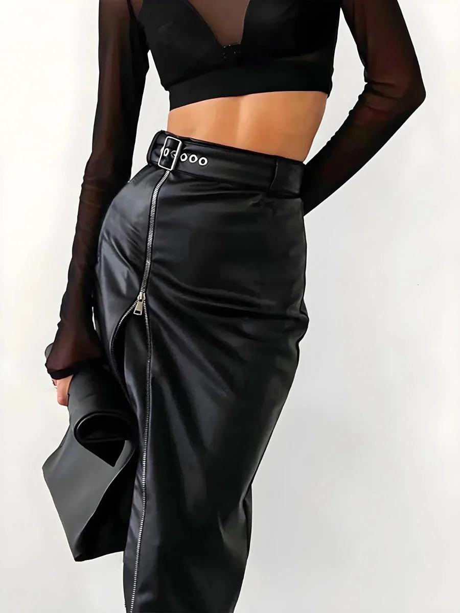 Baddie Zip Up Slit Midi Pencil Skirt - Image 3