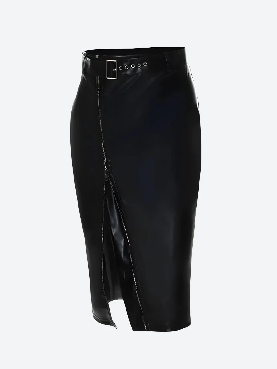 Baddie Zip Up Slit Midi Pencil Skirt - Image 5