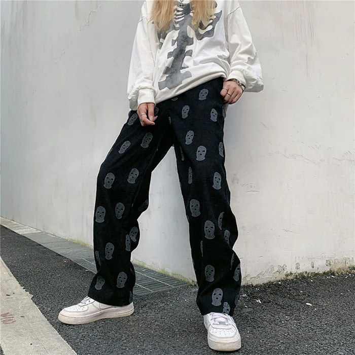 Balaclava Print Wide Leg Pants - Image 3