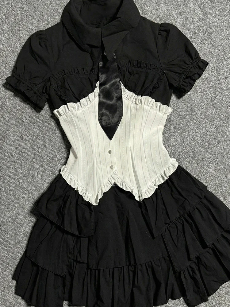 balck&white shirt corset dress - Image 2