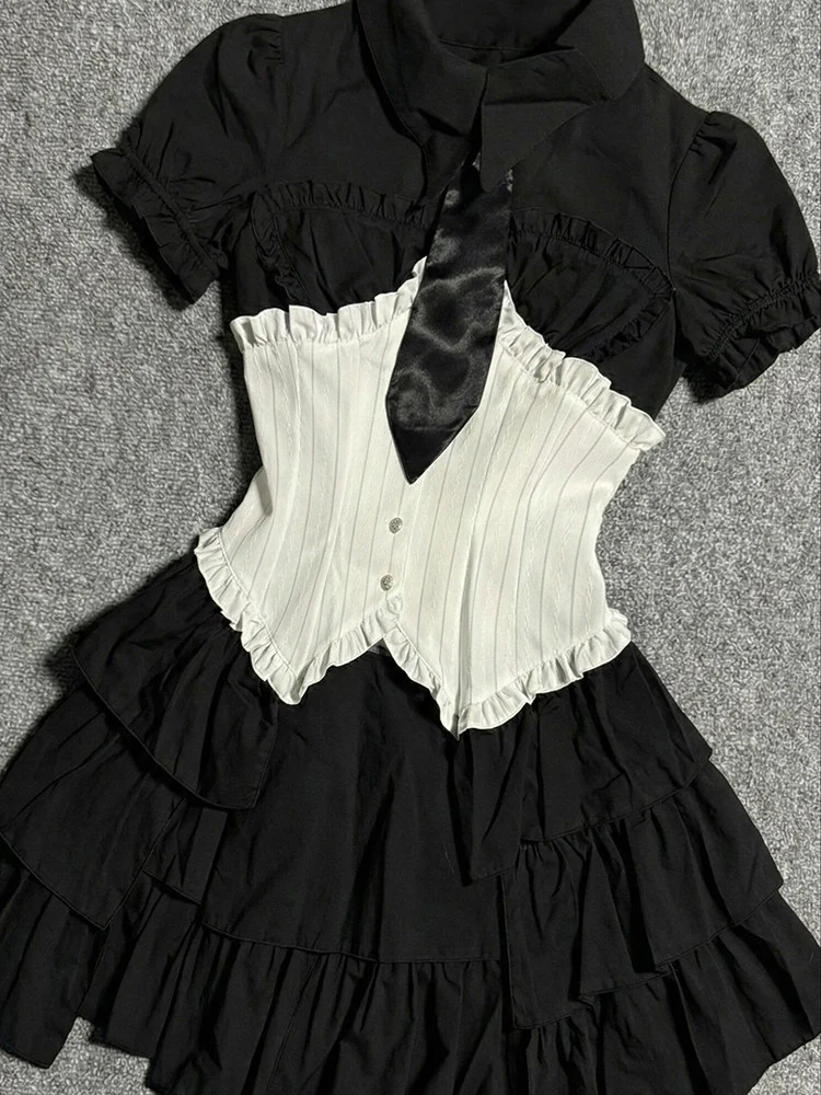 balck&white shirt corset dress - Image 3