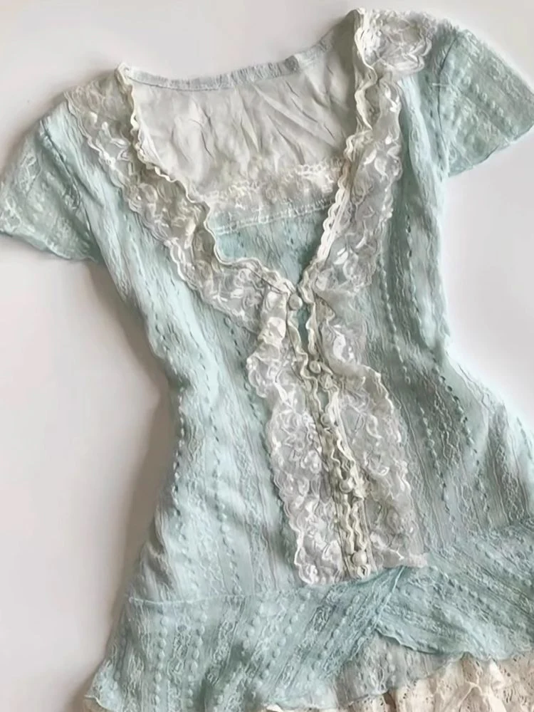 Ballet Ancient Daughter Elegant Lace Short Skirt Set - Image 4