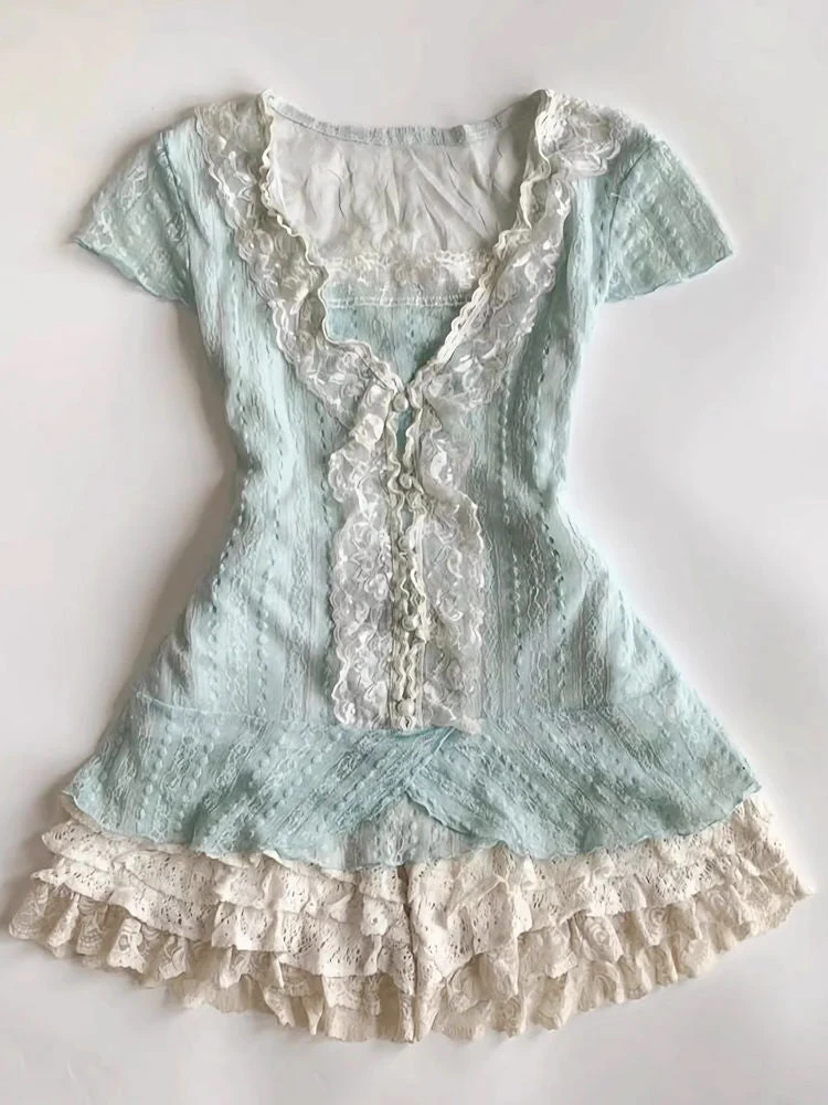 Ballet Ancient Daughter Elegant Lace Short Skirt Set - Image 6