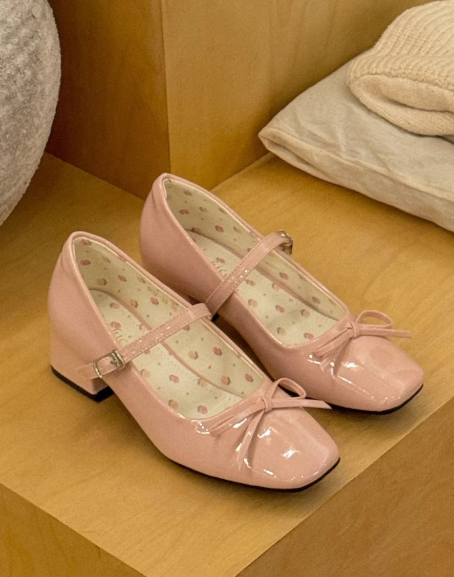 Ballet Girl Leather Thick Heel Shoes - Image 3