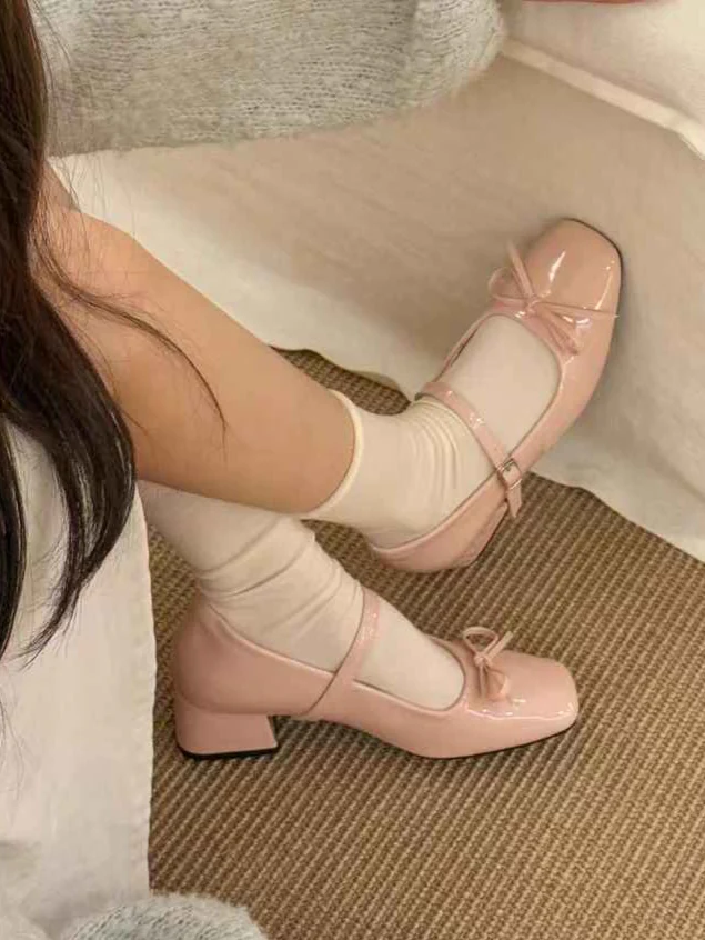 Ballet Girl Leather Thick Heel Shoes - Image 7