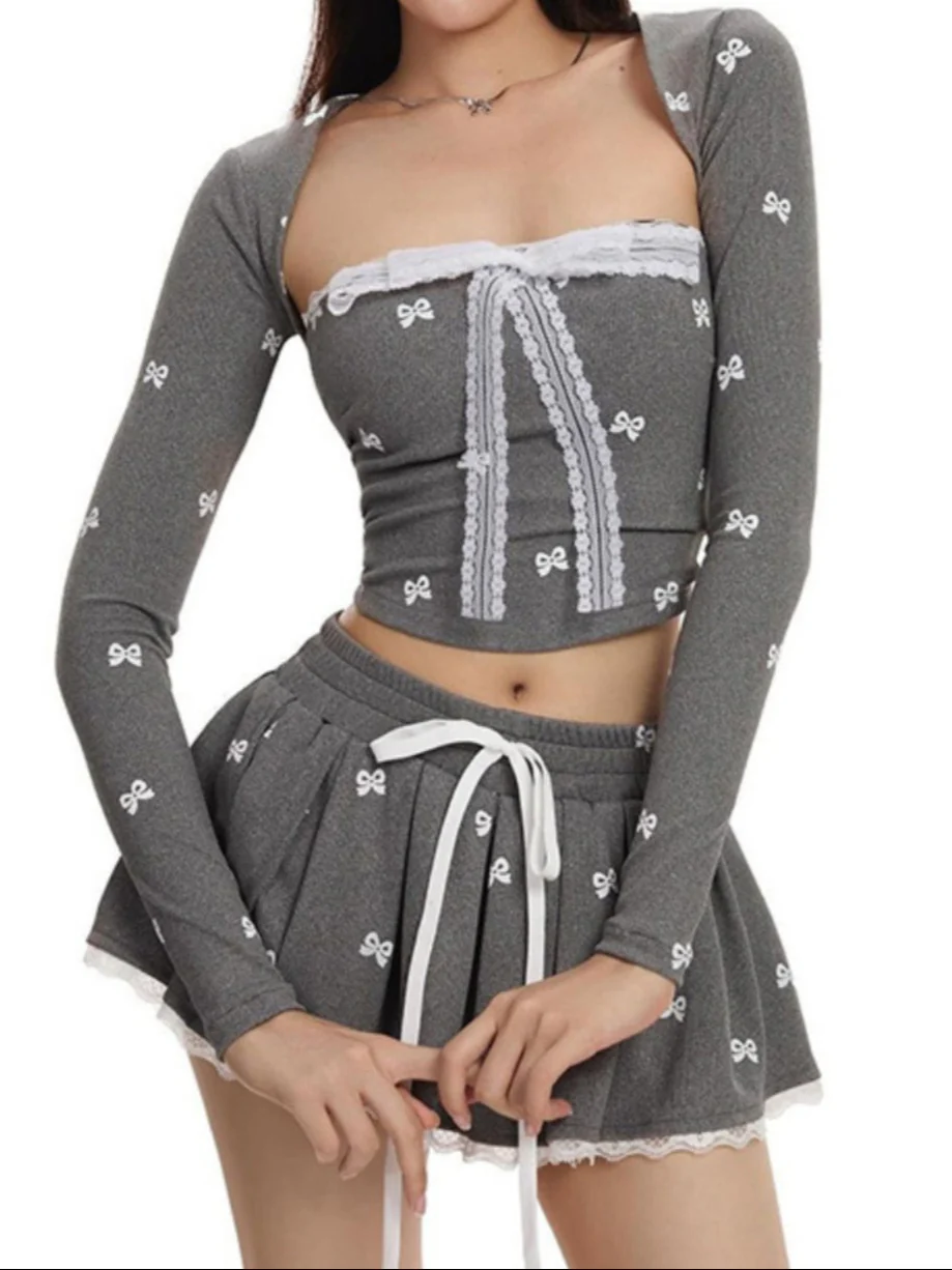 Ballet Lace Bow Skirt Suit