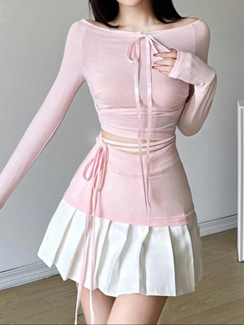 Ballet Pink Hollow Long-sleeved Top - Image 3