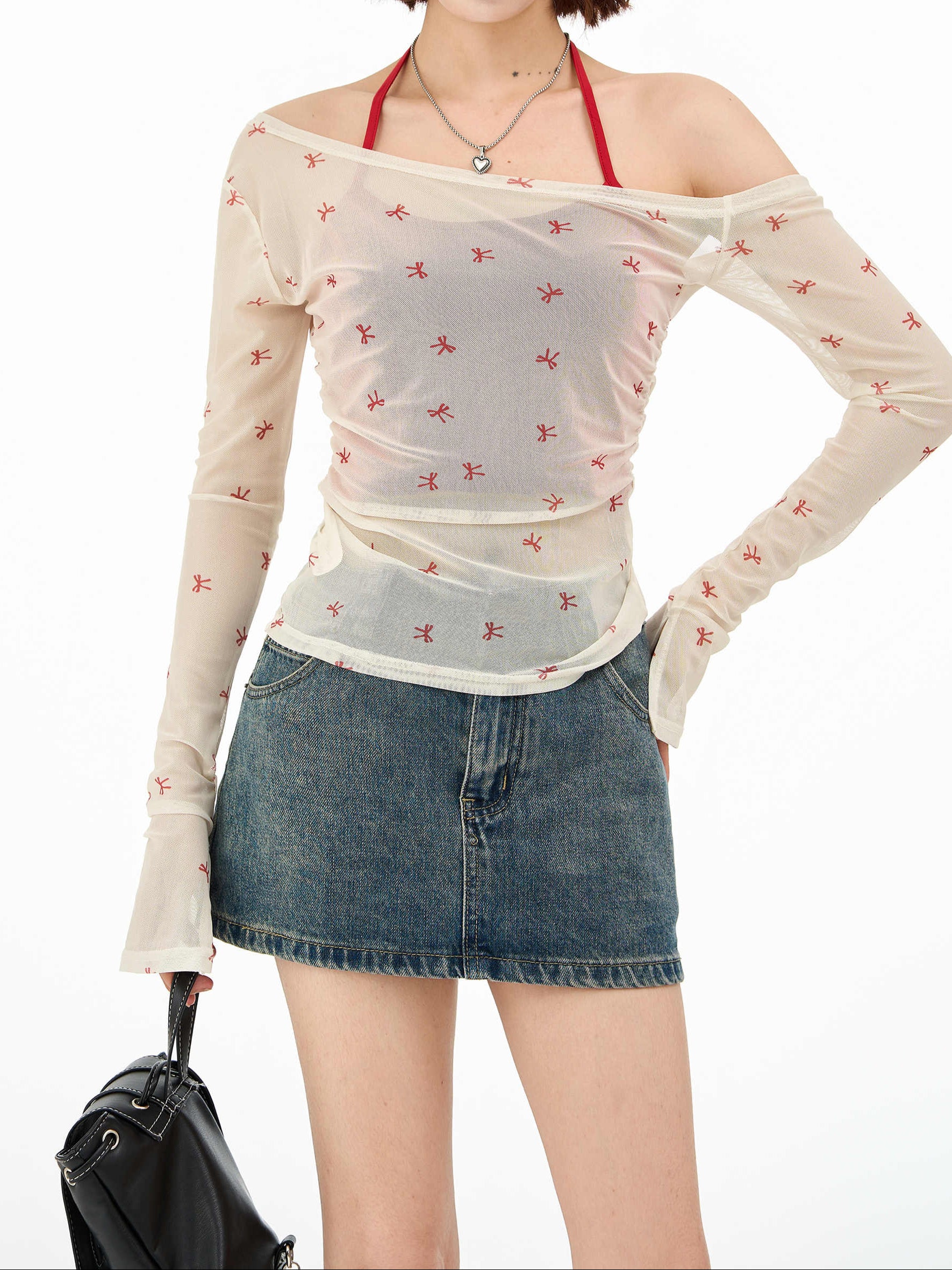 Ballet Red Bows Mesh Long-sleeved Top - Image 2