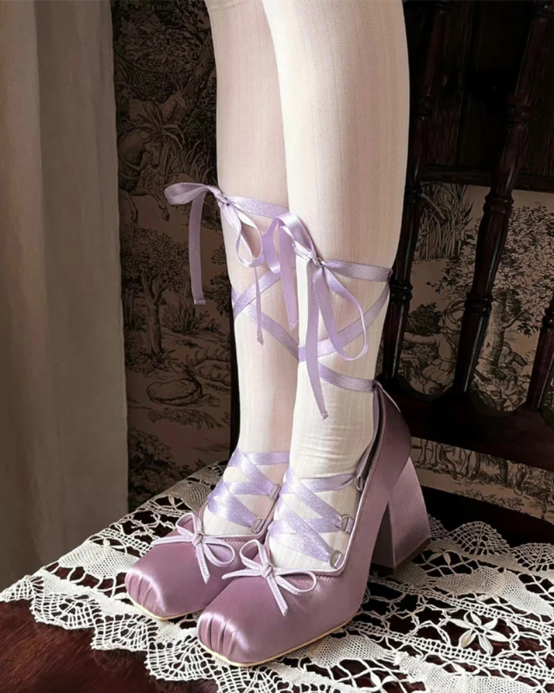 Ballet Satin High Heels Coquette Shoes - Image 3