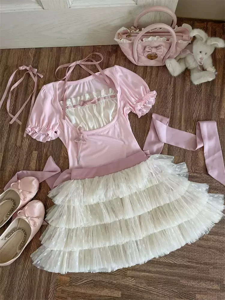 Ballet Straps T-shirt + Layered Cake Skirt