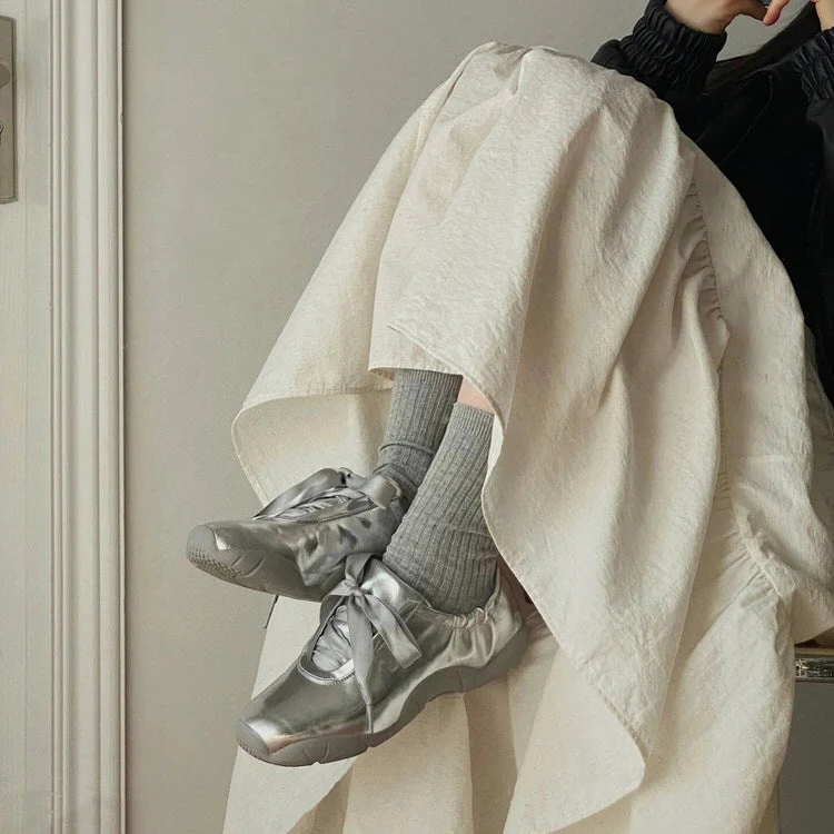 Balletcore Aesthetic Satin Bow Sneakers - Image 5