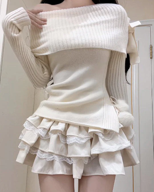 Balletcore Of Shoulder Sweater - Image 6