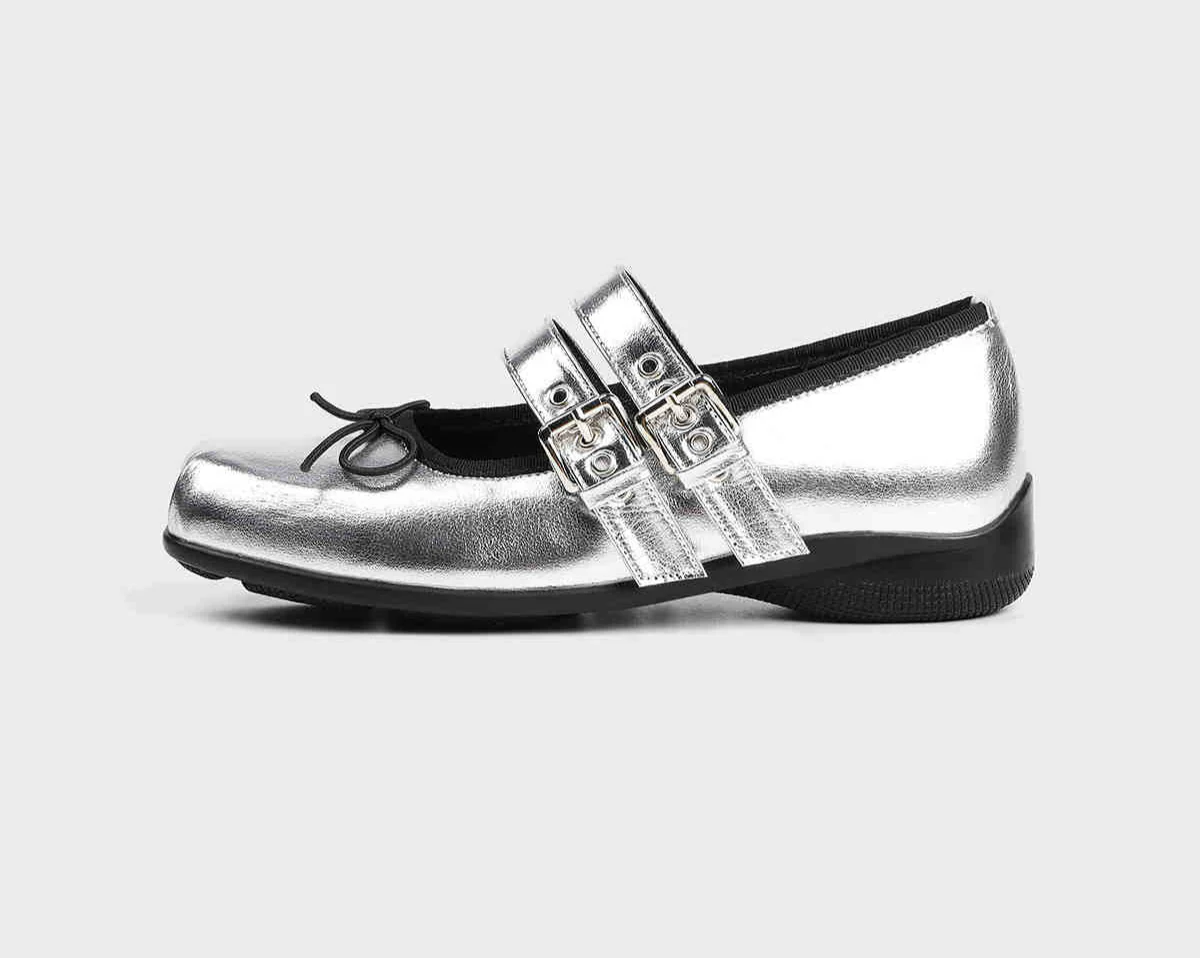Balletcore Silver Mary Jane Shoes - Image 3
