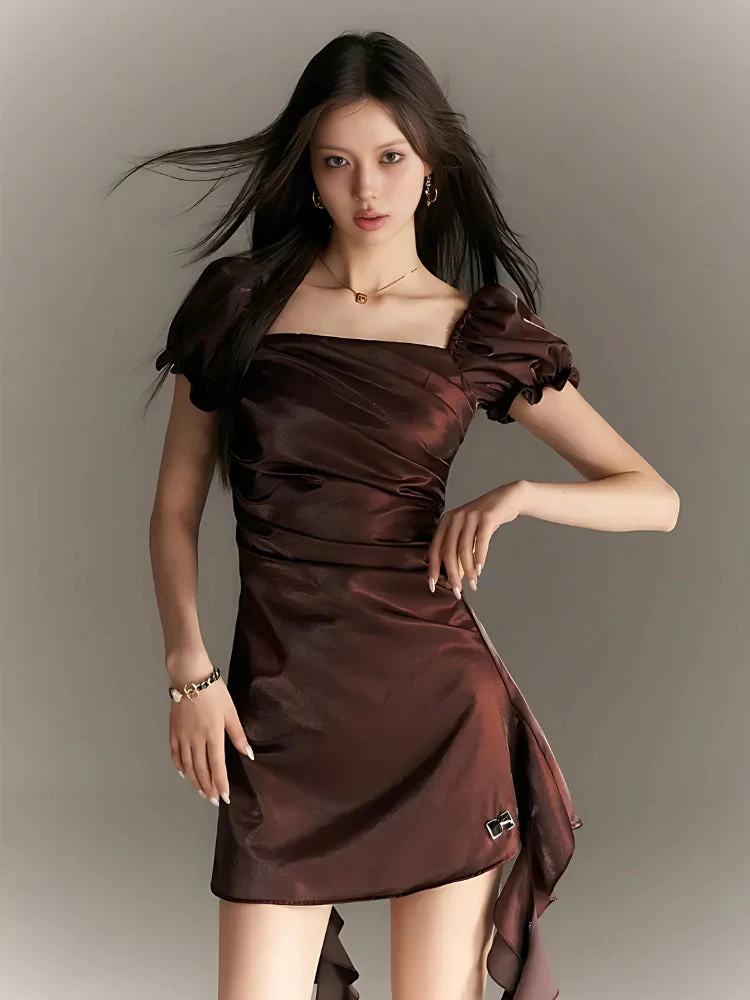 Balloon Sleeve Ruched Mini Dress - Image 3