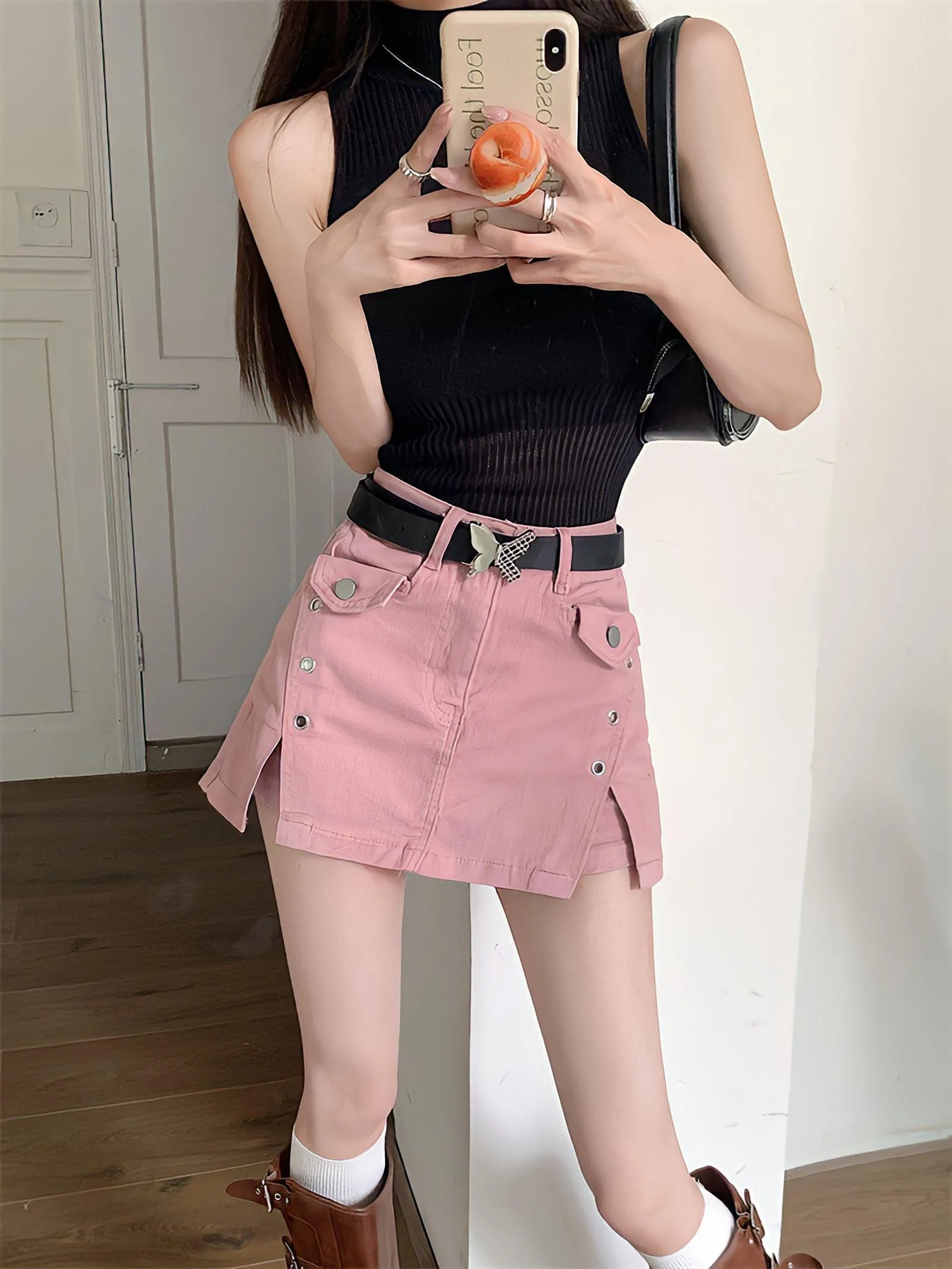 Barbie Side Slit Denim Mini Skort - Image 3