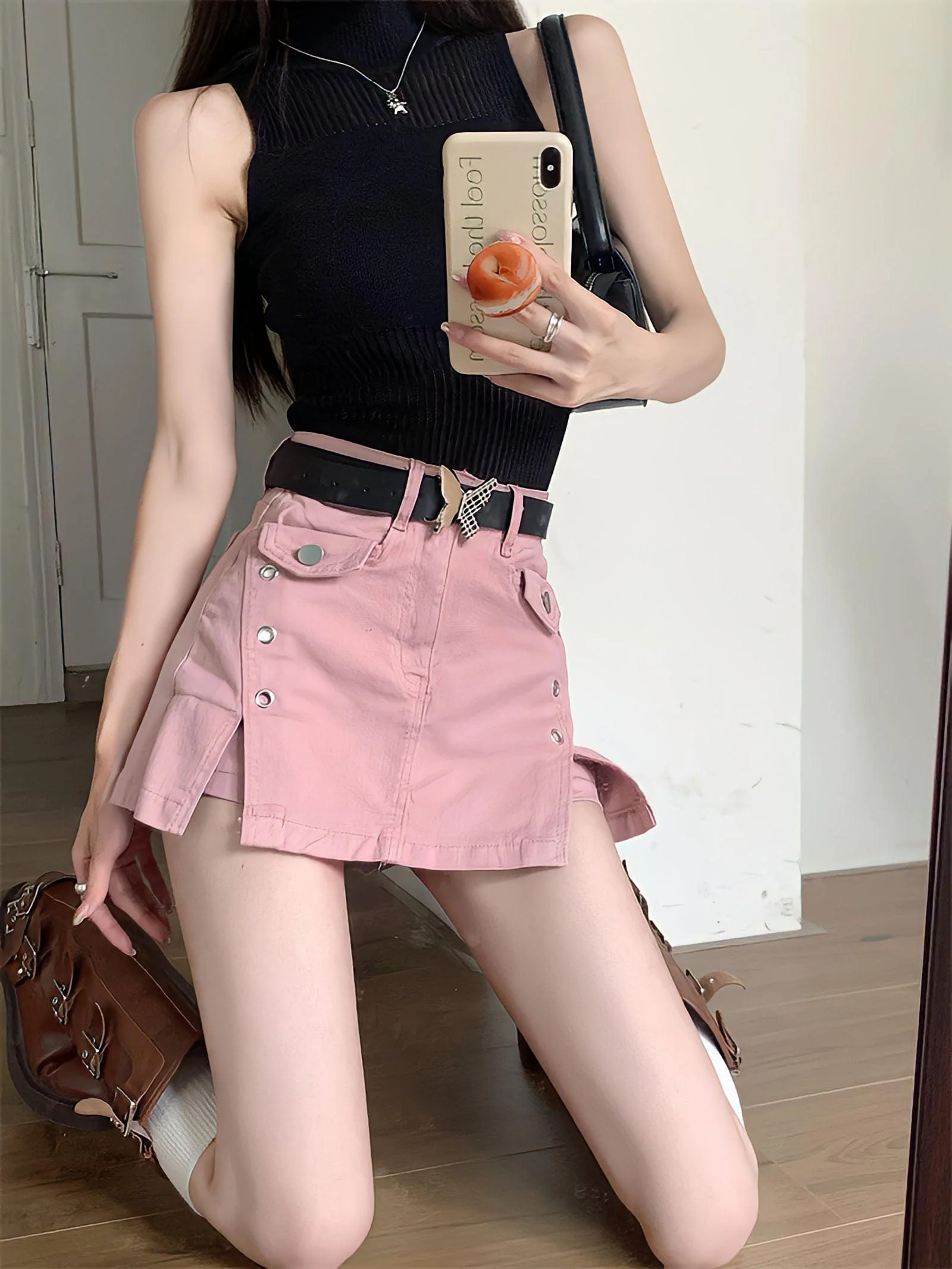 Barbie Side Slit Denim Mini Skort - Image 4