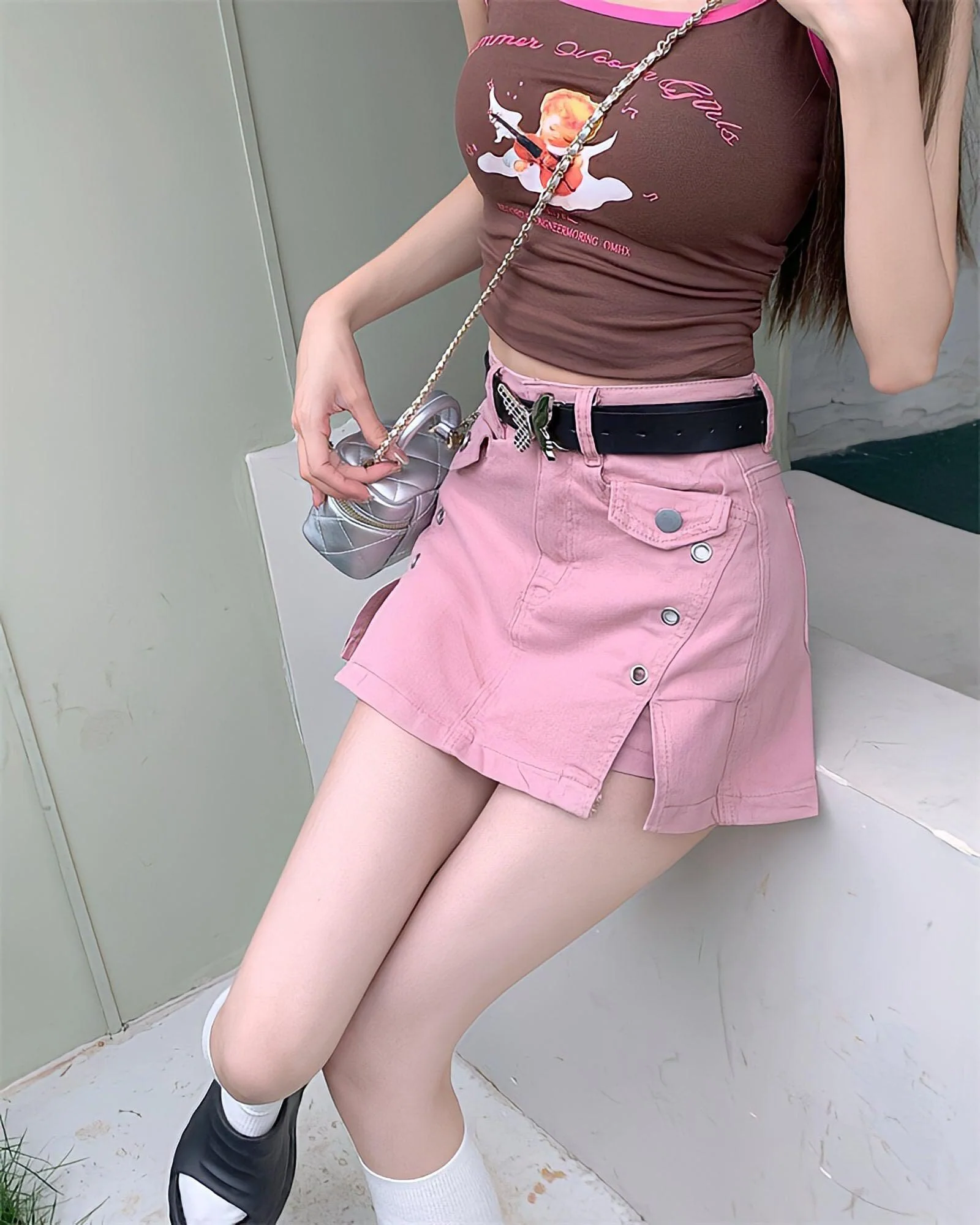 Barbie Side Slit Denim Mini Skort - Image 8