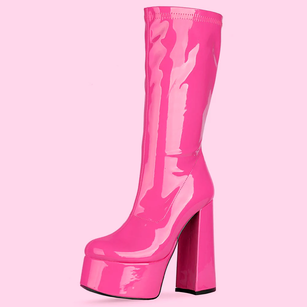 Barbiecore Hot Pink  Shiny Boots - Image 2