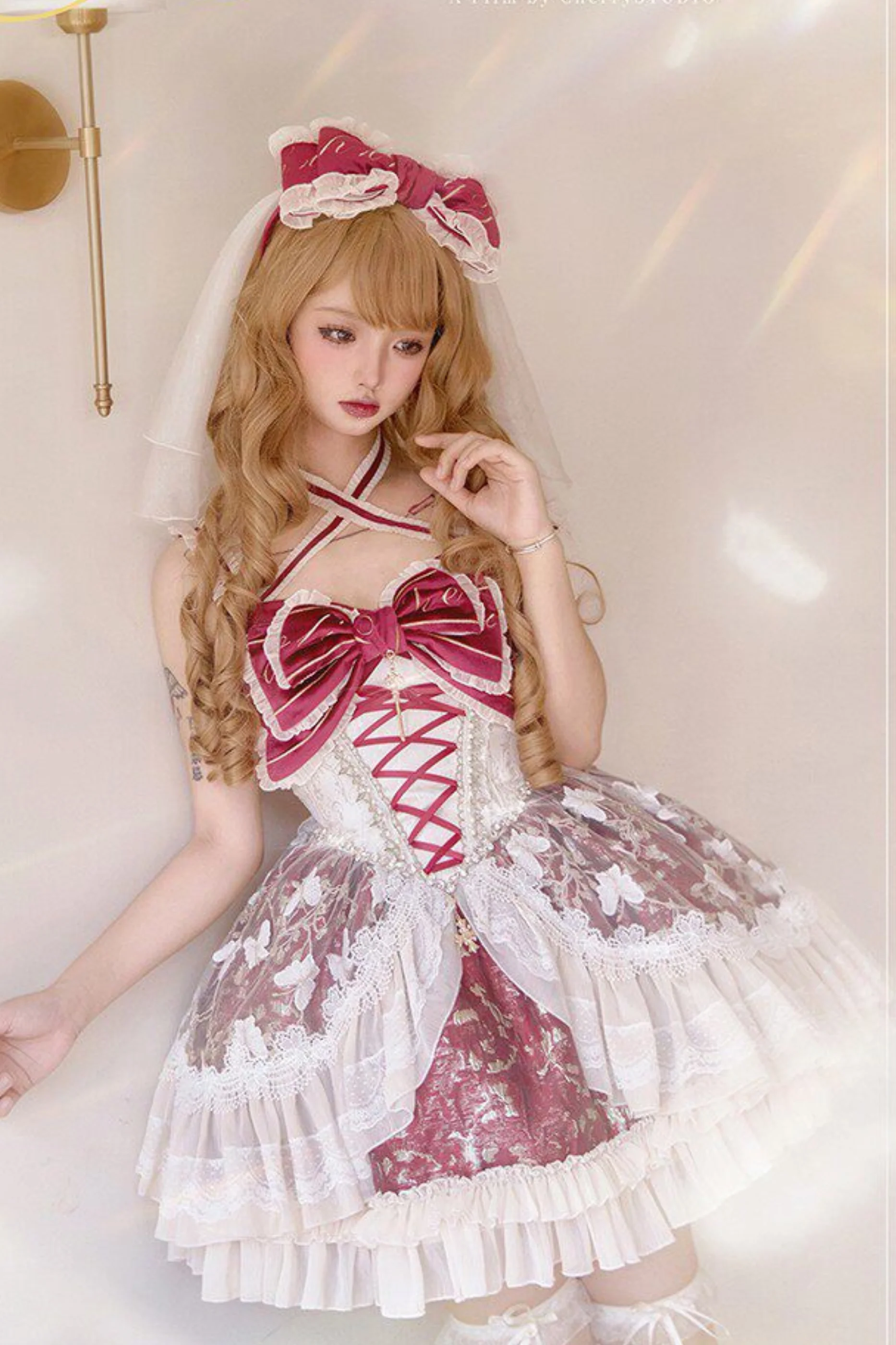 Sweet Baroque Lolita Dress + Veil + Ribbon + Headband + Tail + Sleeves - Image 5