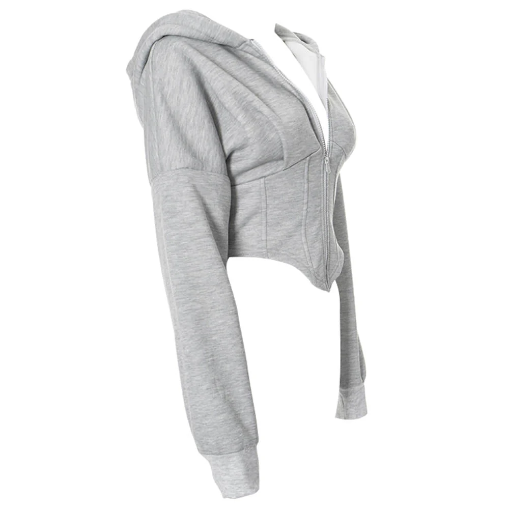 Basic Corset Detail Zip Up Hoodie - Image 2