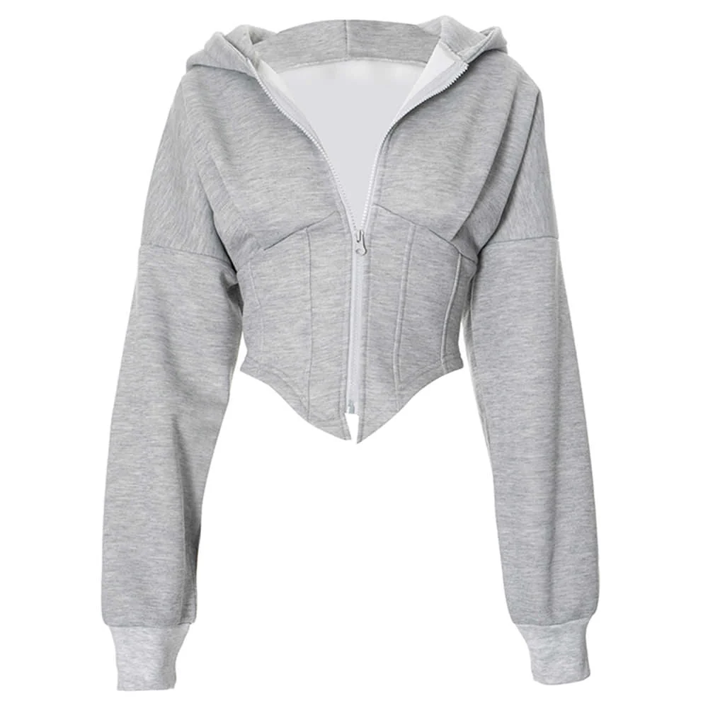 Basic Corset Detail Zip Up Hoodie - Image 7