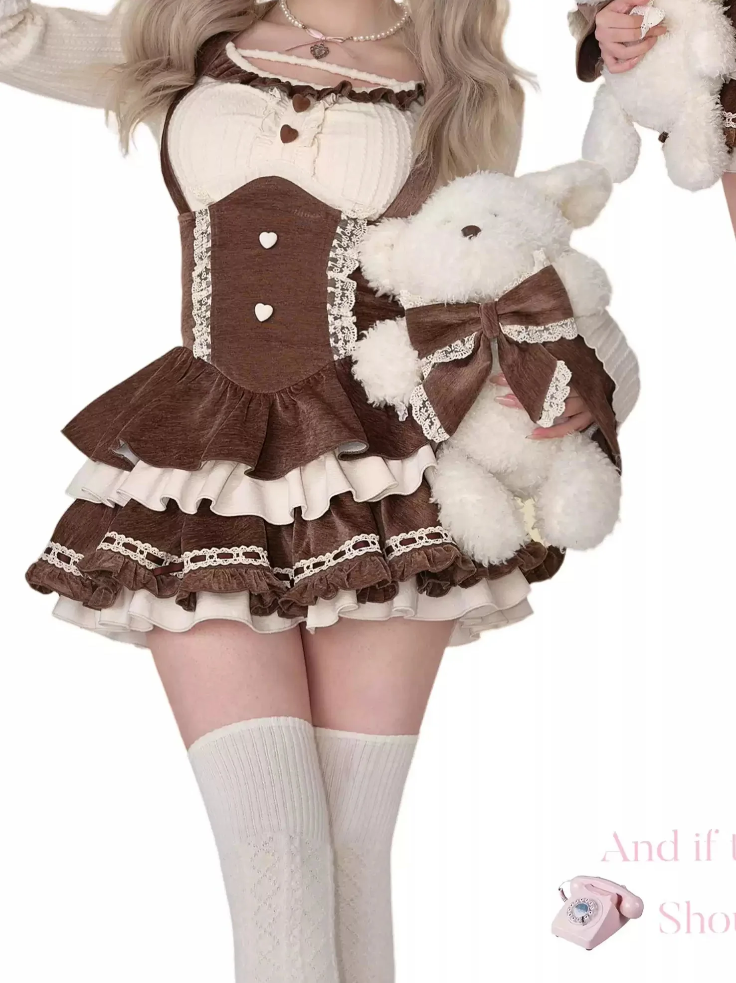 Bear Mousse Winter Cape + Little Cake Suspender Skirt + Knitted Top - Image 2