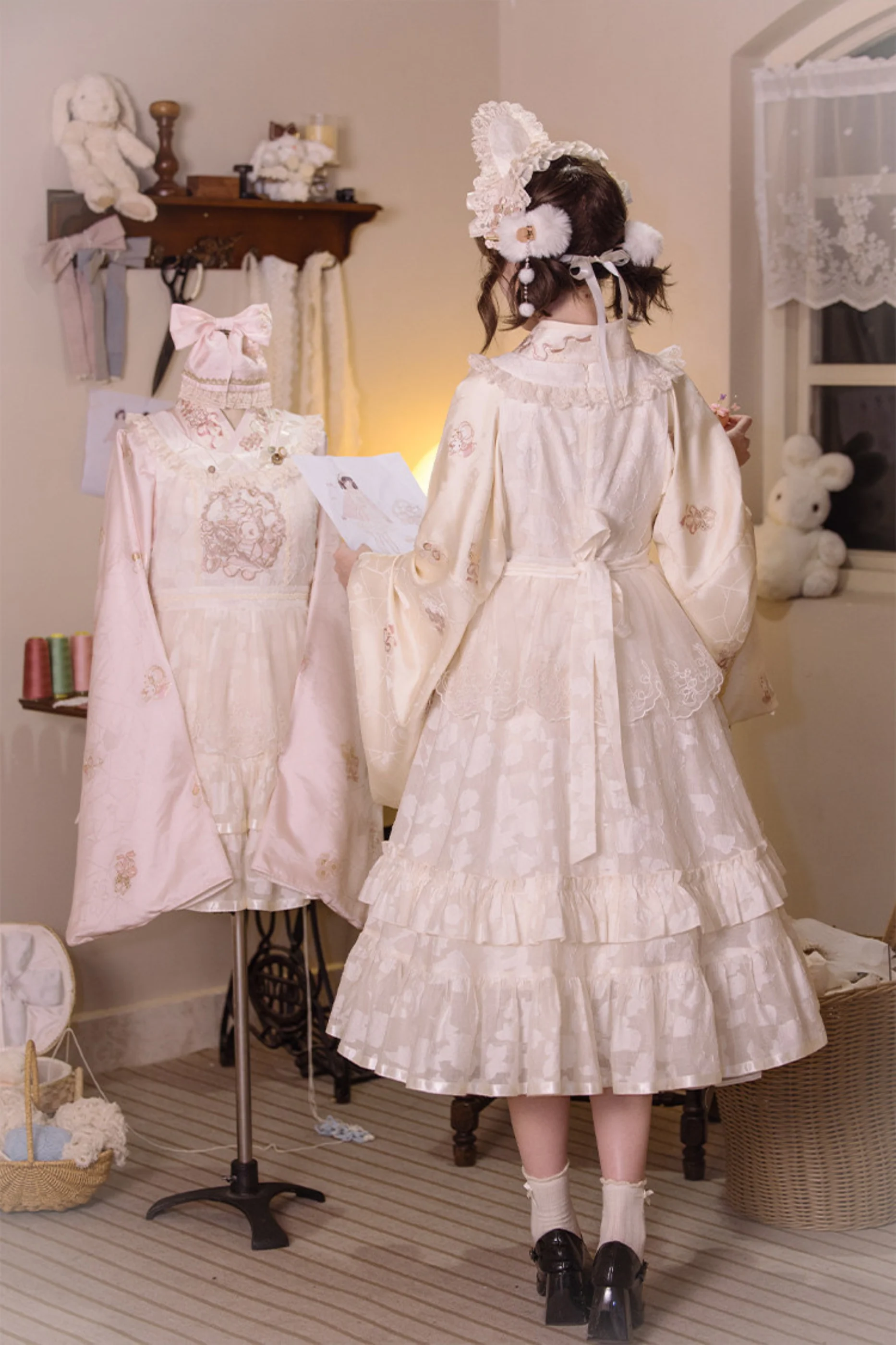 Chinese Pastel Top + Apron + Bow + Necklace + Brooch + Hair Accessories - Image 12