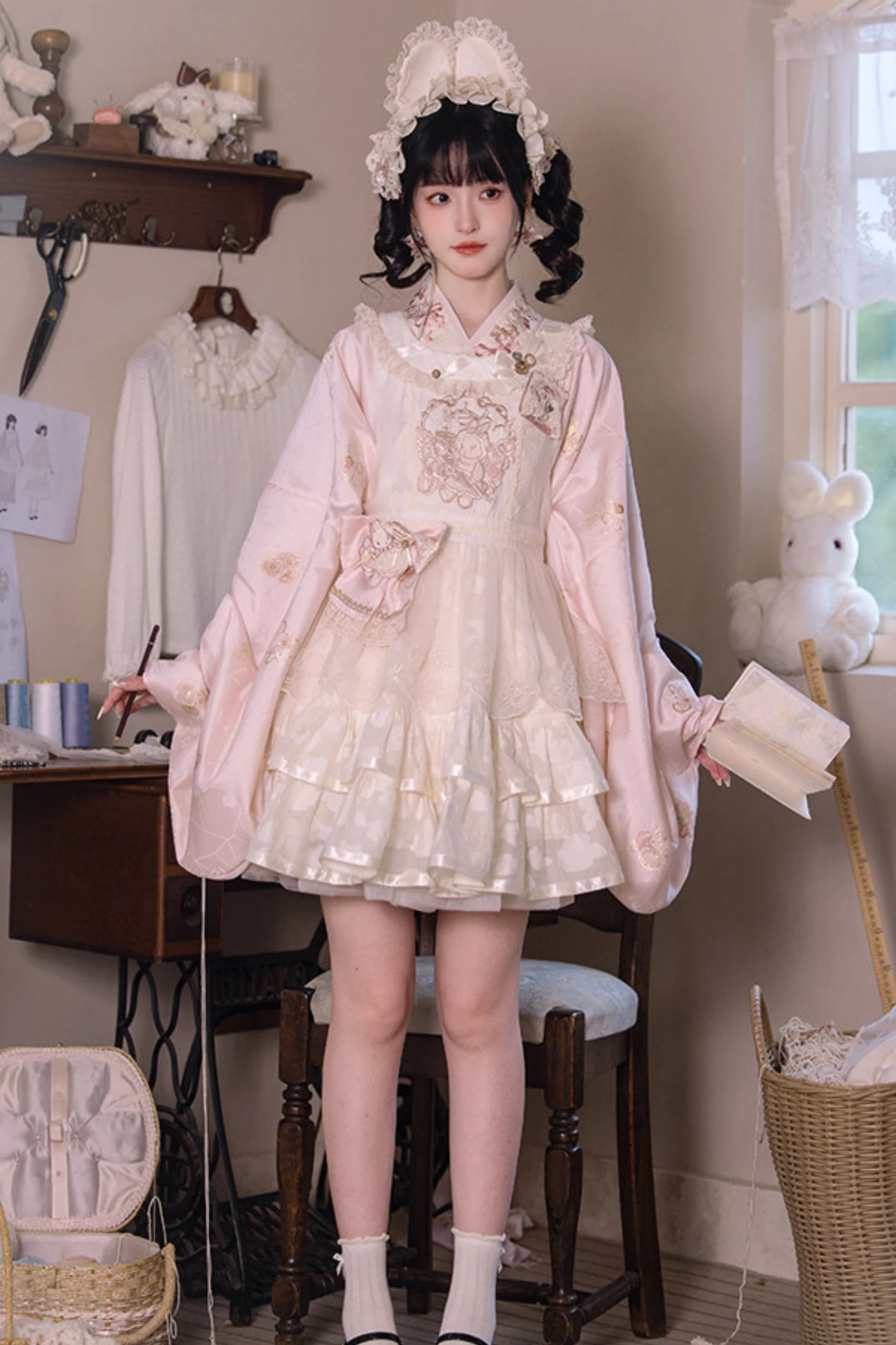 Chinese Pastel Top + Apron + Bow + Necklace + Brooch + Hair Accessories - Image 13