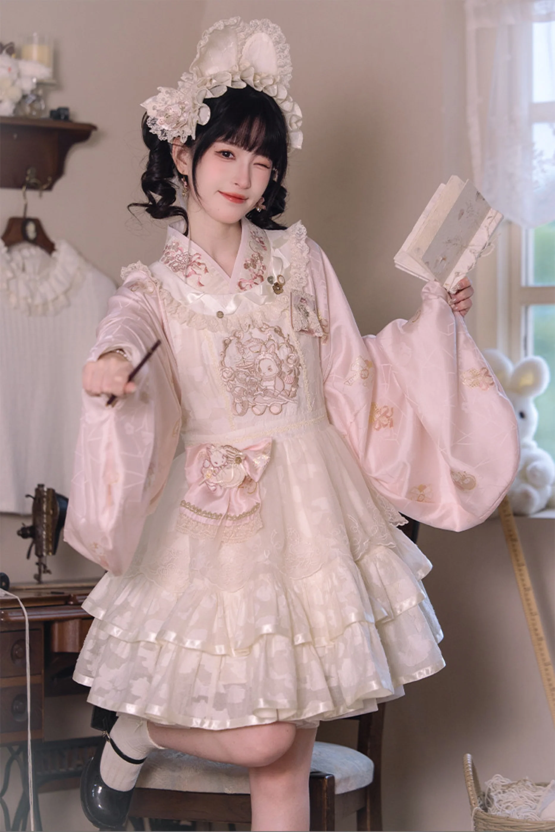 Chinese Pastel Top + Apron + Bow + Necklace + Brooch + Hair Accessories - Image 14