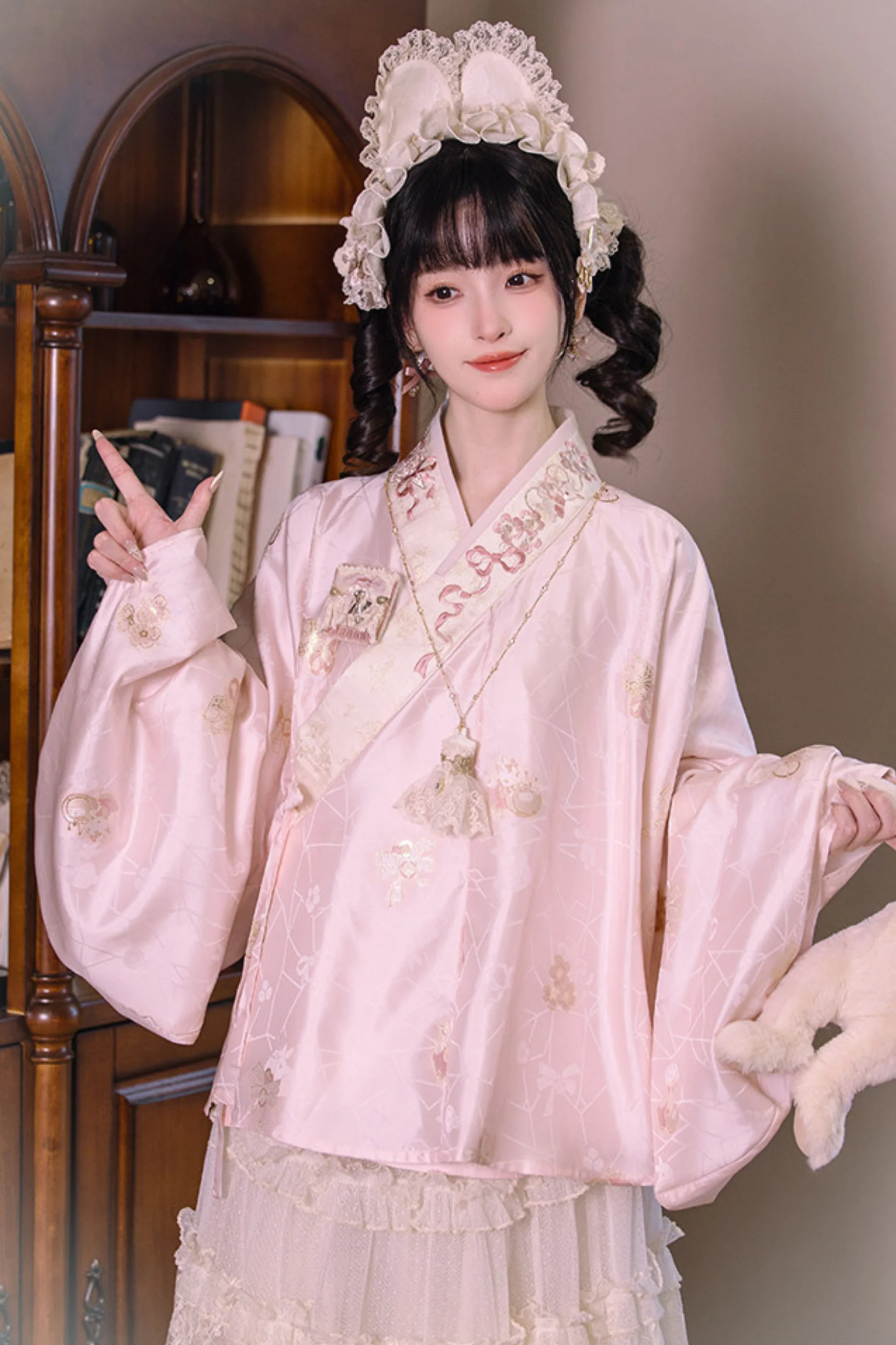 Chinese Pastel Top + Apron + Bow + Necklace + Brooch + Hair Accessories - Image 15