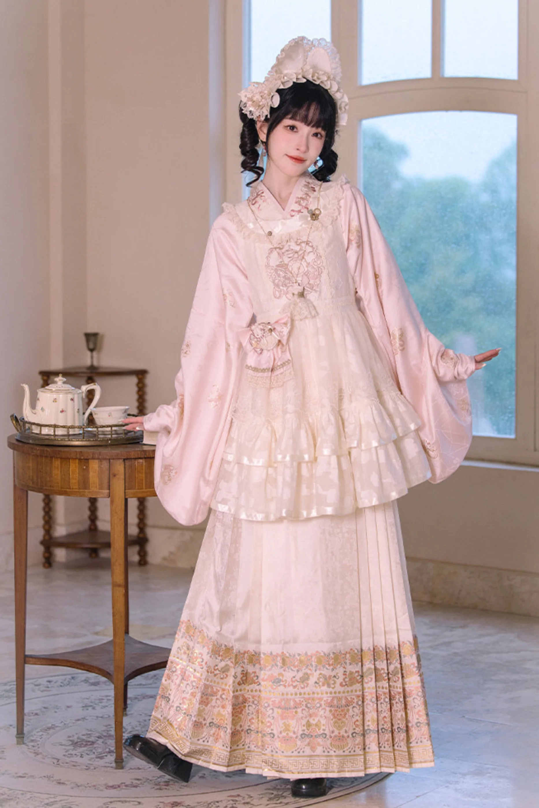 Chinese Pastel Top + Apron + Bow + Necklace + Brooch + Hair Accessories - Image 17