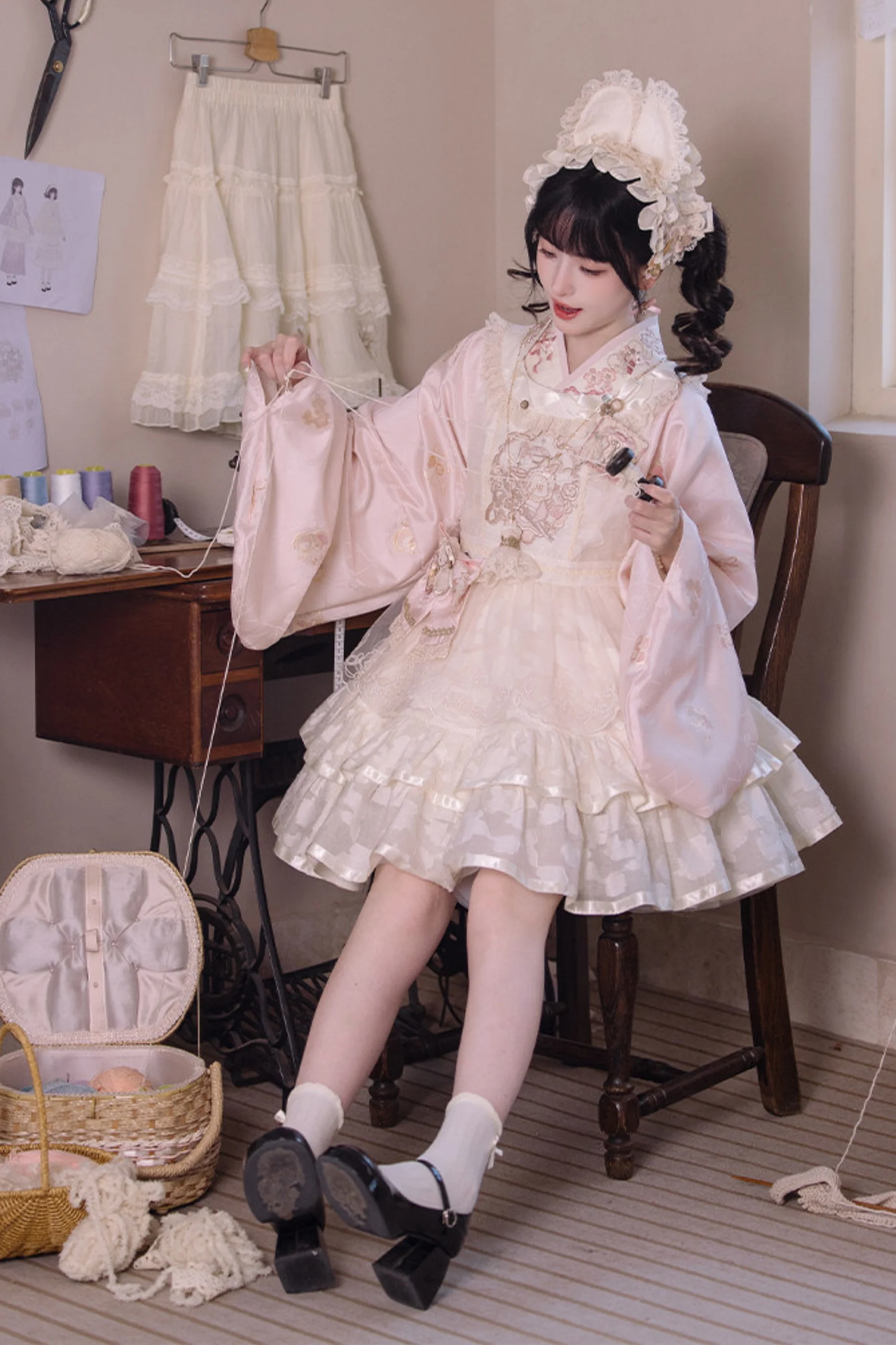 Chinese Pastel Top + Apron + Bow + Necklace + Brooch + Hair Accessories - Image 18