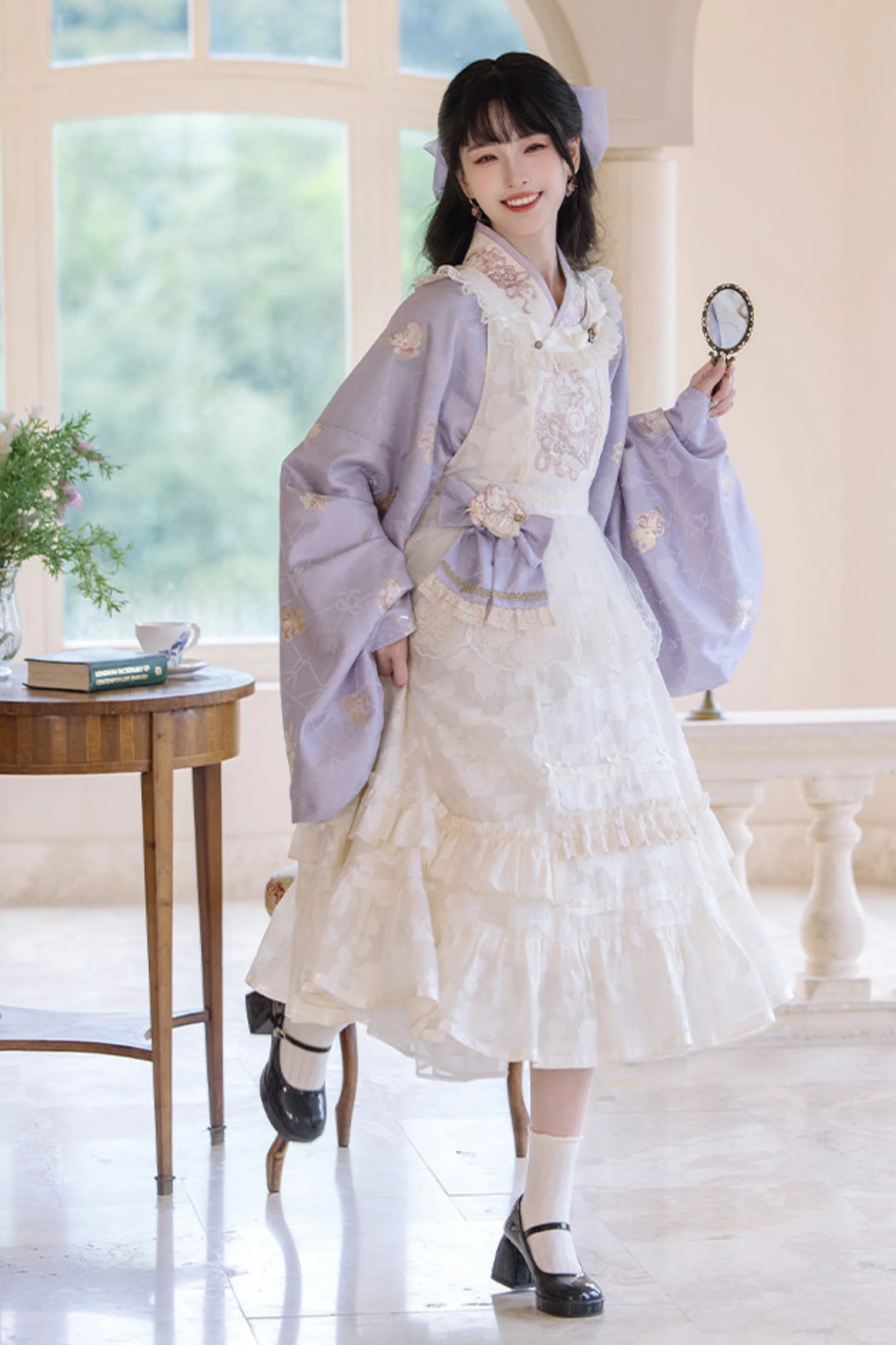 Chinese Pastel Top + Apron + Bow + Necklace + Brooch + Hair Accessories - Image 2