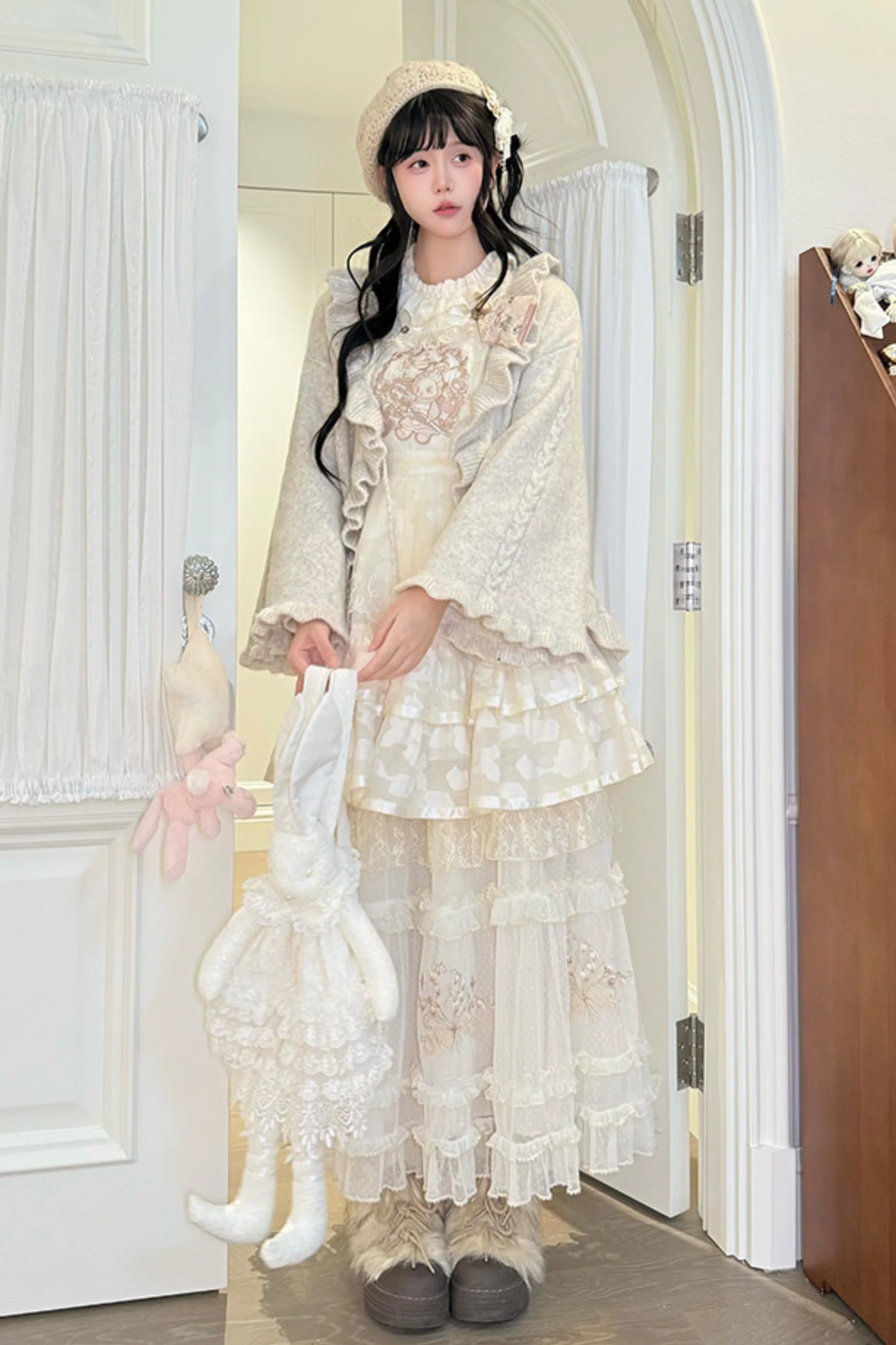 Chinese Pastel Top + Apron + Bow + Necklace + Brooch + Hair Accessories - Image 7