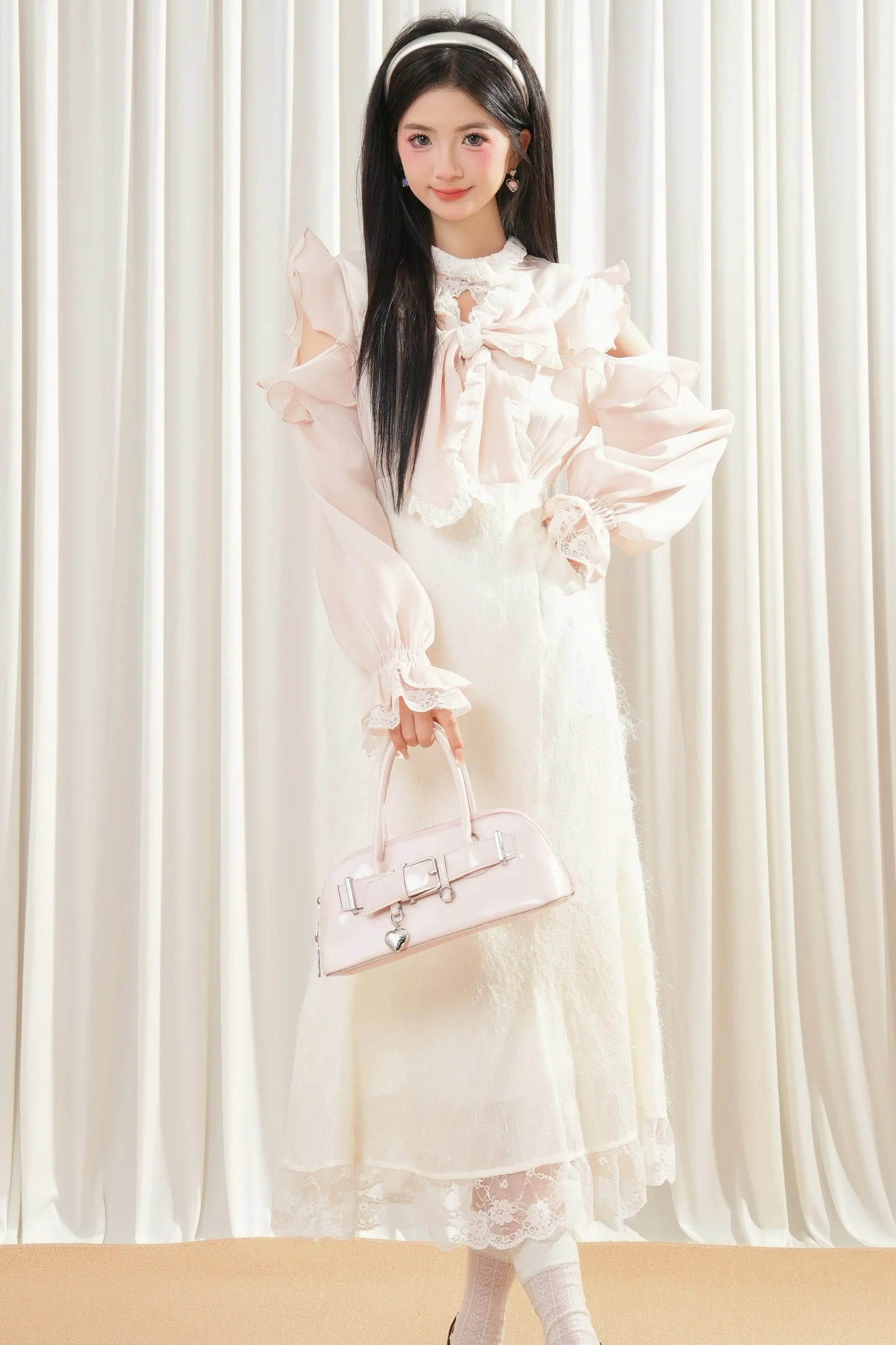 Beige Off-Shoulder Ruffle Dress - Image 2