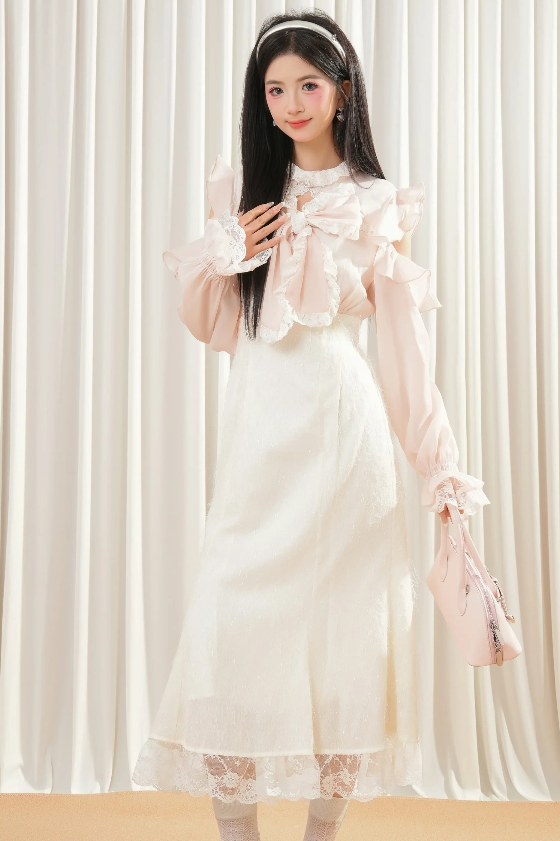 Beige Off-Shoulder Ruffle Dress - Image 3