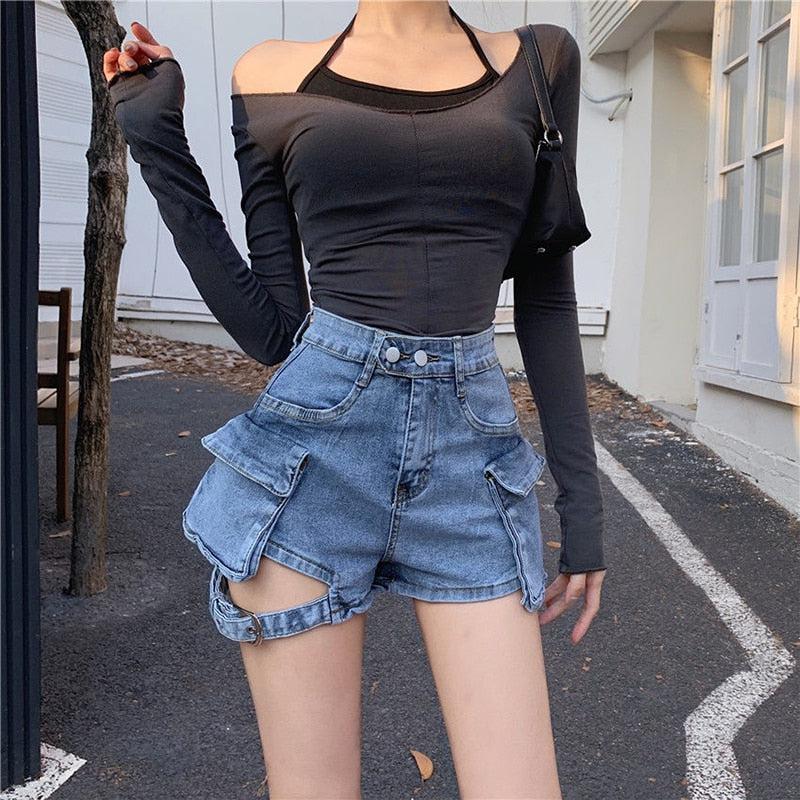 Belt Detail Cargo Denim Shorts - Image 5